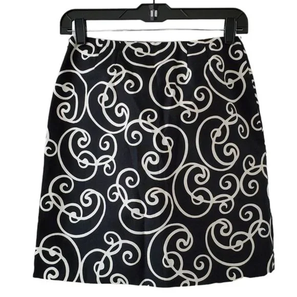 Ann Taylor Scrolling Swirls Short A-line Skirt | NWT | 0P | Black White - Picture 8 of 15